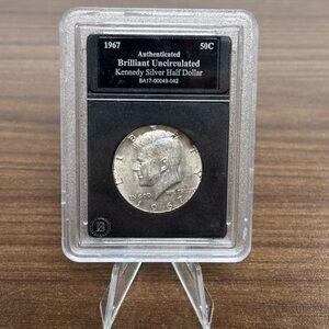 1967 40% Silver Kennedy Half Dollar UC In BradFord Slab
